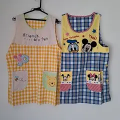 ディズニーエプロンチェック柄 キャラクター刺繍【2枚目セット】
