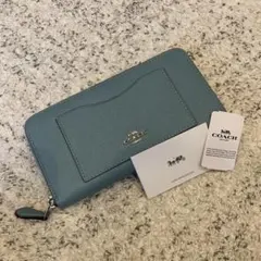 新品未使用☆コーチ F54007 ラウンドファスナー長財布 ブルーグリーン