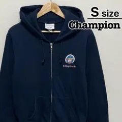 Champion ジップアップパーカー S ネイビー プリント ロボット 古着