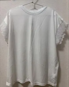 【新品タグ付】袖レース Tシャツ 白 キレイめ カットソー 無地のサムネイル