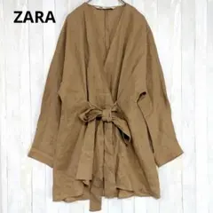 ZARA ザラ リネン100% カシュクールブラウス 紐付き キャメル S