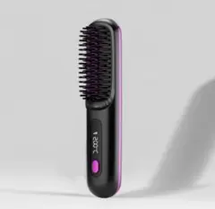 コードレス ブラシ型ヘアアイロン 簡単ストレート 前髪 軽量 ヘアケア　黒