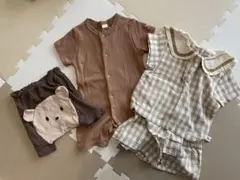 ブラウン系♡ ロンパースとチェックシャツセット くまズボン