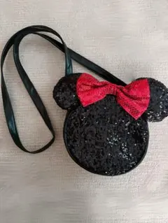 東京ディズニーランド ミニーマウス スパンコールショルダーバッグ 黒 赤