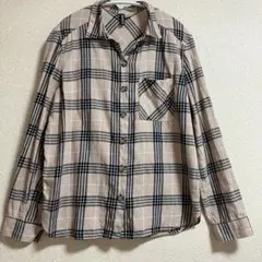 [H&M]チェック柄　長袖シャツ ベージュ・ブラック　コットン100% Mサイズ