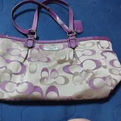 極美品　COACH コーチトートバッグ シグネチャー キャンバス パープル