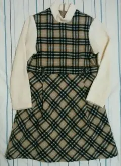 組曲　チェック柄　切り替えワンピース　130 ロゴ刺繍　お出かけ 卒園式