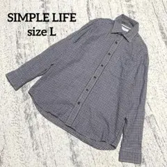 【シンプルライフ】レナウン 長袖シャツ L チェック 青系 ウール混 ネルシャツ