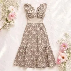 An MILLE アンミール ラッフルフリルリブワンピース 花柄　総柄