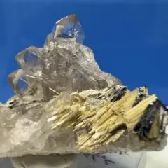スモーキークオーツクラスターwith太陽ルチル　鉱物　共生　標本