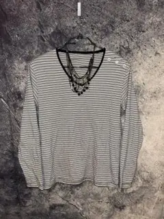 Y2K Black archive punk grunge Ｖネック　ボーダー