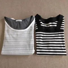 ノースリーブと透け感半袖カットソー＆ストライプTシャツセット