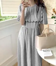 ギンガムチェックフレアロングワンピース