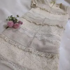 ♡Rose Tiara♡アイボリー フリル付きひざ丈ワンピースツィード♡38