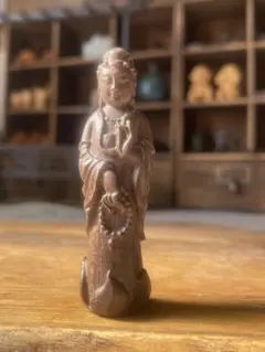 옛 미술 관음 보살 세밀 목조 천연 목조 섬세 조각 관세음 보살 관음님 부적