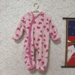 ベビー ピンク ハート模様 フリースロンパース