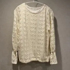 透かしデザイン長袖トップス&タンクトップセット　アイボリーのサムネイル