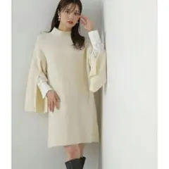 レイヤード風デザインスリーブニットワンピース　上品　清楚系