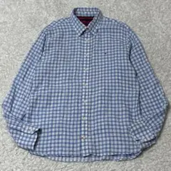 美品　Tommy Hilfiger ギンガムチェック　リネンBDシャツ　ブルー