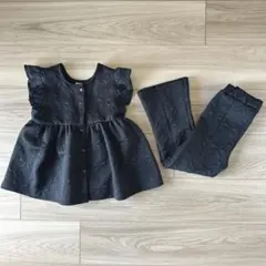 コトリ cottoli リボン　ペプラムトップス　パンツ　2点セット　黒　110