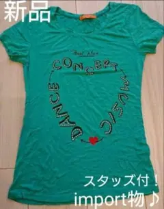 新品！ インポート Tシャツ スタッズ レディース エメラルドグリーン 海外