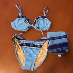 iCB 水着 ビキニ 花柄 パレオ付き ブルーのサムネイル