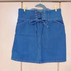 【大きいサイズ】ハイウエストデニム レースアップスカート ３Ｌ