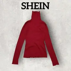 SHEIN タートルネック リブニット 長袖セーター (S)レッド系 レディース