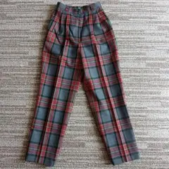 【美品】IVY LEAGUE タータンチェック タック スラックス パンツ S