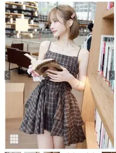 GRLチェック柄ドロストリボンミニワンピース dk1357