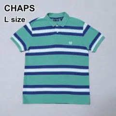 CHAPS カレッジロゴ刺繍 ボーダーポロシャツ L グリーン
