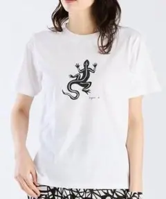 アニエス べー オム レザールプリントＴシャツ 2 白 メンズ レディース 蜥蜴