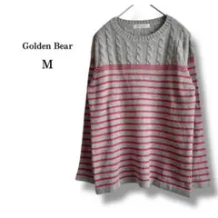 【Golden Bear】ボーダー切り替えケーブルニット　カジュアル　M 毛混