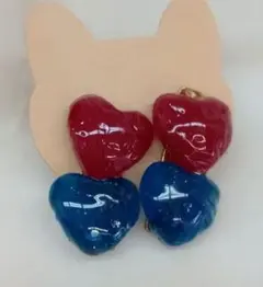 ハート型樹脂ピアス 赤 青