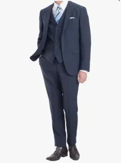 スリーピース ネイビー ストライプビジネススーツ (洗えるスーツ)3点セット