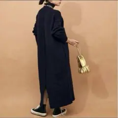 ♥️Տᗩᒪᗴ♥️アダムエロペ タートルバックスリットニットワンピース ネイビー
