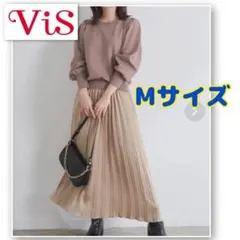 VIS プリーツスカート ドッキング ワンピース ベージュ ビス M 長袖 春物