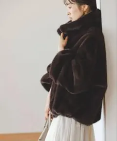 NOBLE エコファースタンドカラーミドルブルゾン　ブラウン