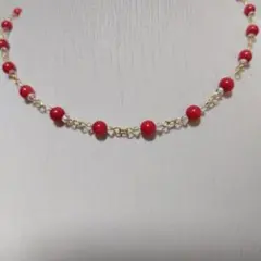 赤珊瑚６ミリと水晶のネックレス