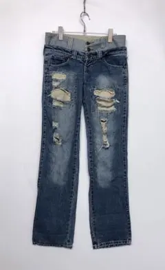 インディースリーズ 平成 00s ギャル古着 ダブルウエスト クラッシュ デニム