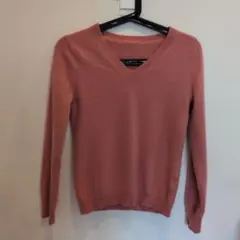カシミヤ100% Vネック長袖セーター ピンク