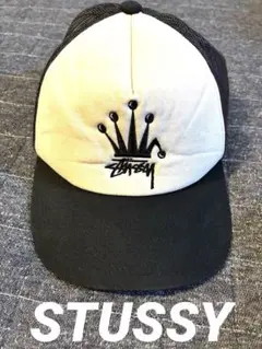 Stussy ステューシー　クラウンロゴ トラッカーメッシュキャップ　黒　白のサムネイル