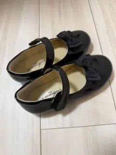【新品・未使用】卒園・入学・発表会　18cm黒のリボン付き　フォーマルシューズ