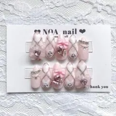 現品 量産型 フレンチガーリー ちゅるん リボン ハート スナ系 ネイルチップ