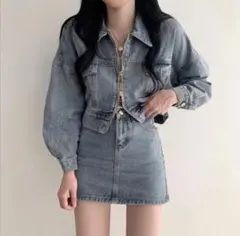 sona デニムカラークロップジップアップ ミニスカート セット