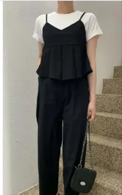 ペプラムデザインセットアップ ブラック/ネイビー