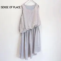 センスオブプレイス ✿ ノースリーブ ドレープワンピース サテン光沢 Fサイズ