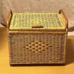 ラタン製収納バスケット 蓋付き