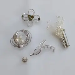 シルバー パール ブローチ4点セット