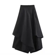 スカーチョ パンツスカート 変形 アシメントリー 袴パンツ 黒